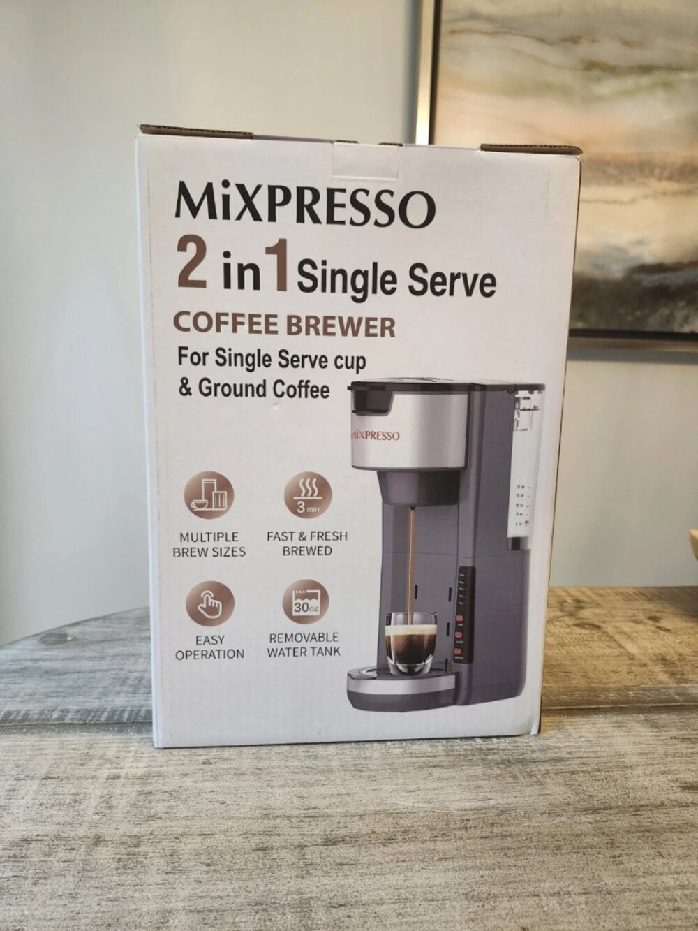 Mixpresso Coffee Brewer Single Serve 30 oz. Water Tank GRAY AND SILVER